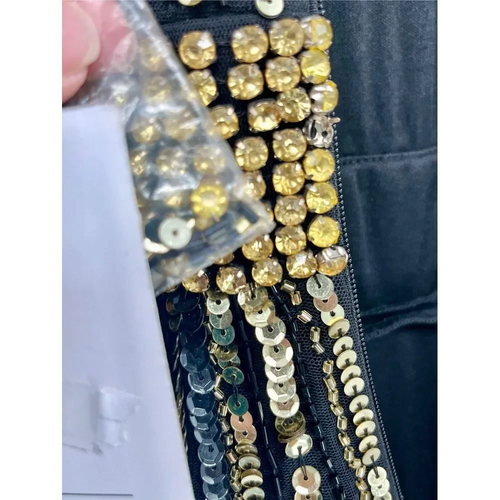 Mac Duggal 93582‎ Flare Sleeve Embellished Dress Black Gold Cap Sleeve - flaws - Picture 10 of 11